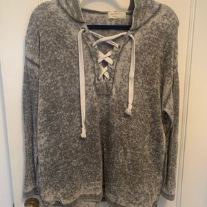Ocean Drive Grey Lace-Up Long Sleeve Hoodie